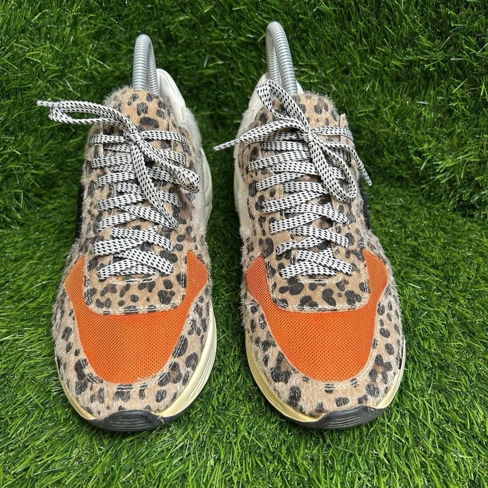 White Raven Women Leopard Zebra Animal Print Chunky Platform Sneakers Orange 7.5